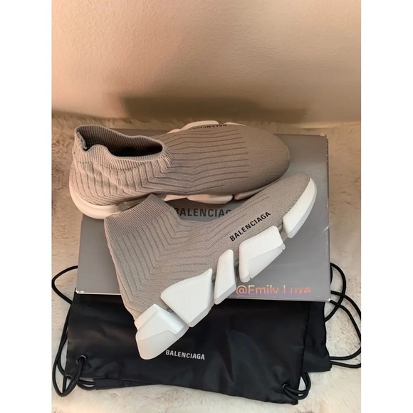 New authentic Balenciaga Women's Speed 2.0 sock knit grey white sneakers - Picture 6 of 9